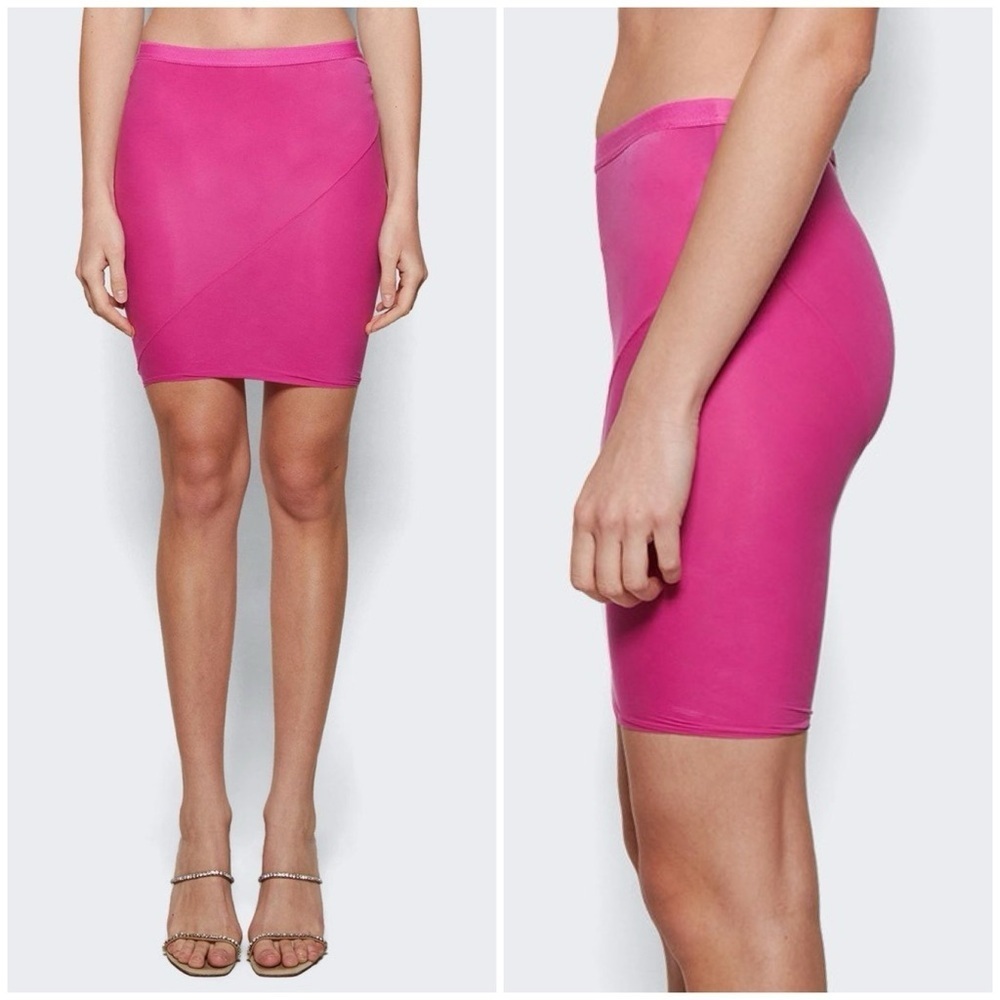 Rick Owens Wolfy Mini Skirt Hot Pink Nylon Sheer Stretch Slinky Sz US 8